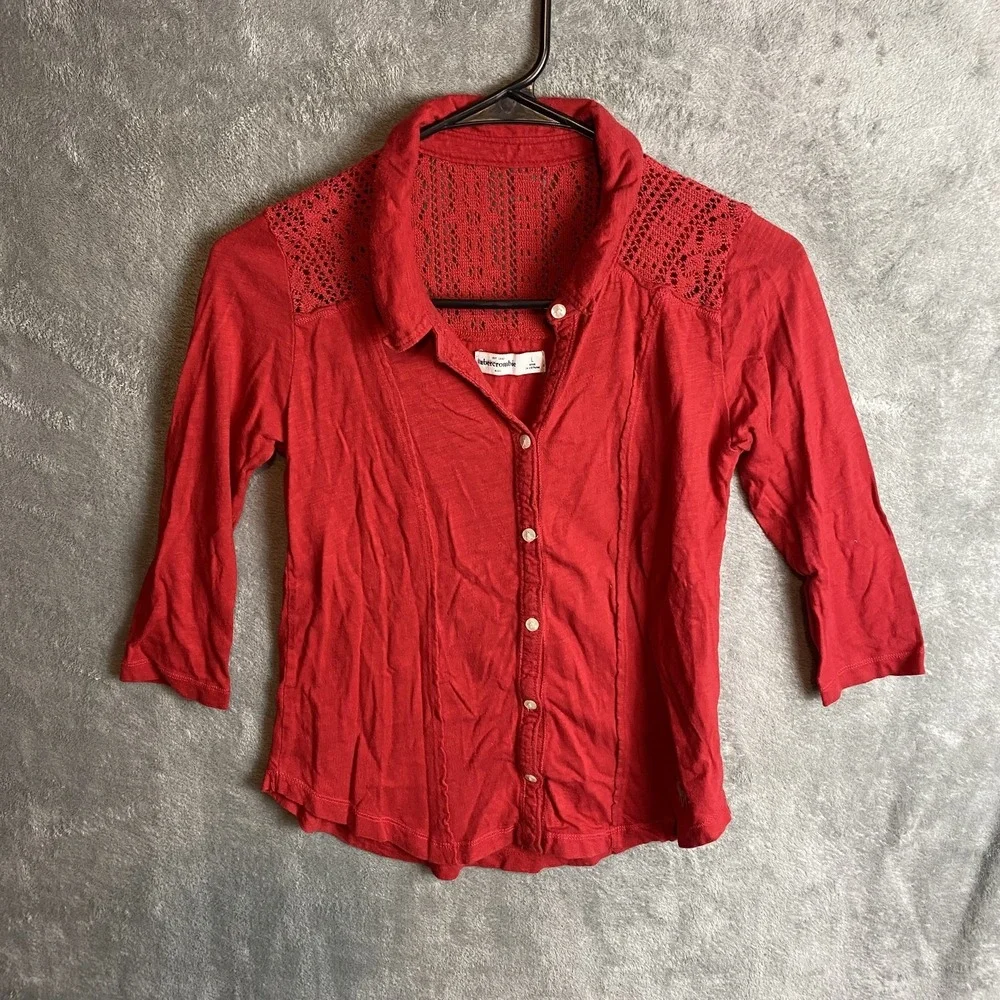 Abercrombie Kids Large Red Button-Up Lace Shoulder Shirt